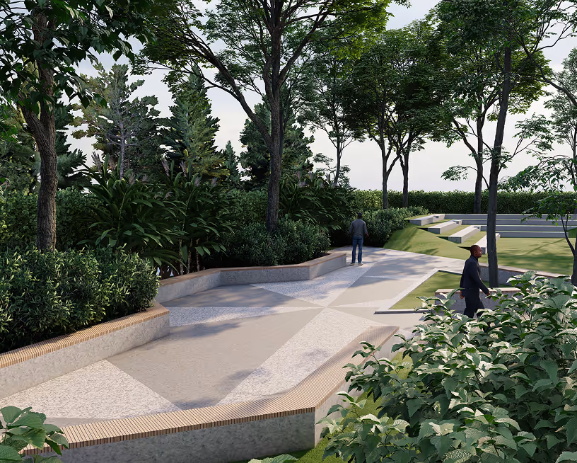 A curving footpath through planting at Rare Earth.
